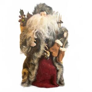 Santa Claus Figurine holding snow skis  #Vintage